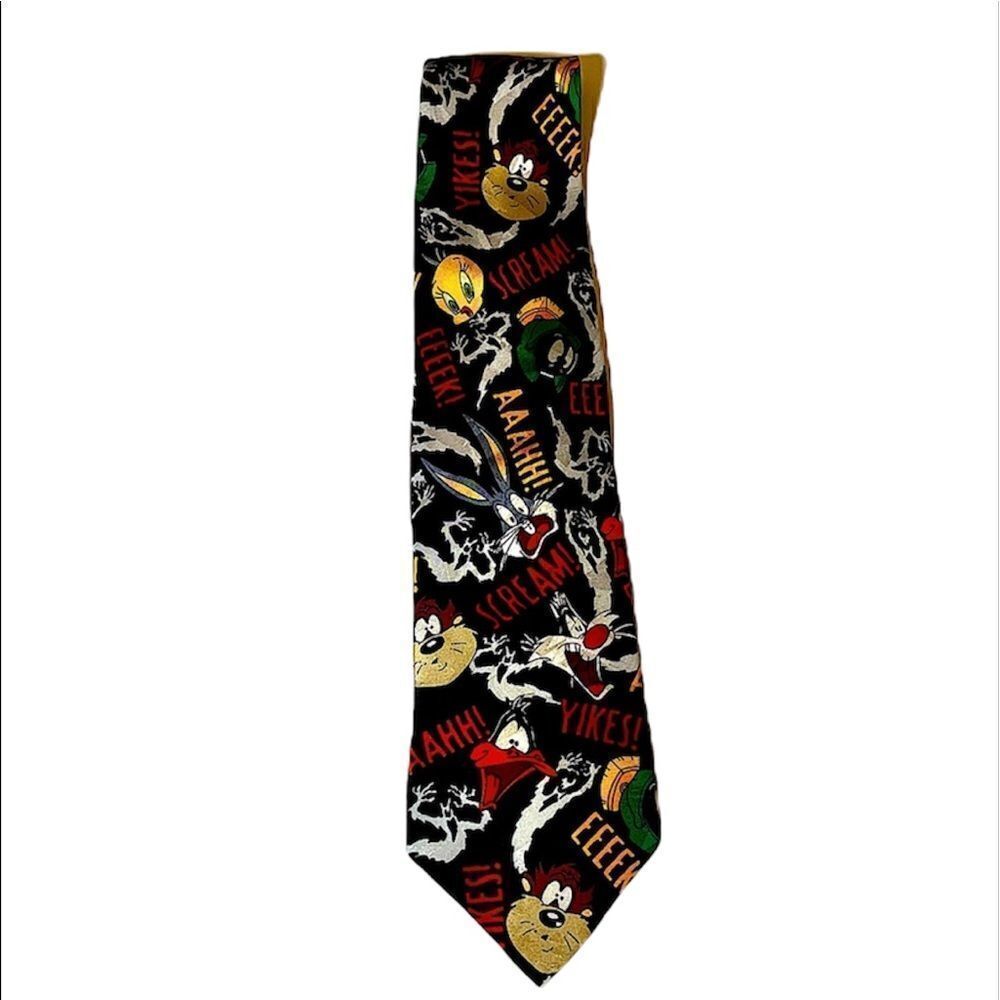 𝅺Looney tunes mania‎ Halloween 100% silk Warner Brothers mens tie